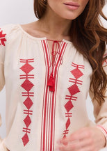 Світло-бежева вишиванка з червоним орнаментом