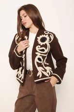 Жіночий жакет з вишивкою «Соняхи» коричневий