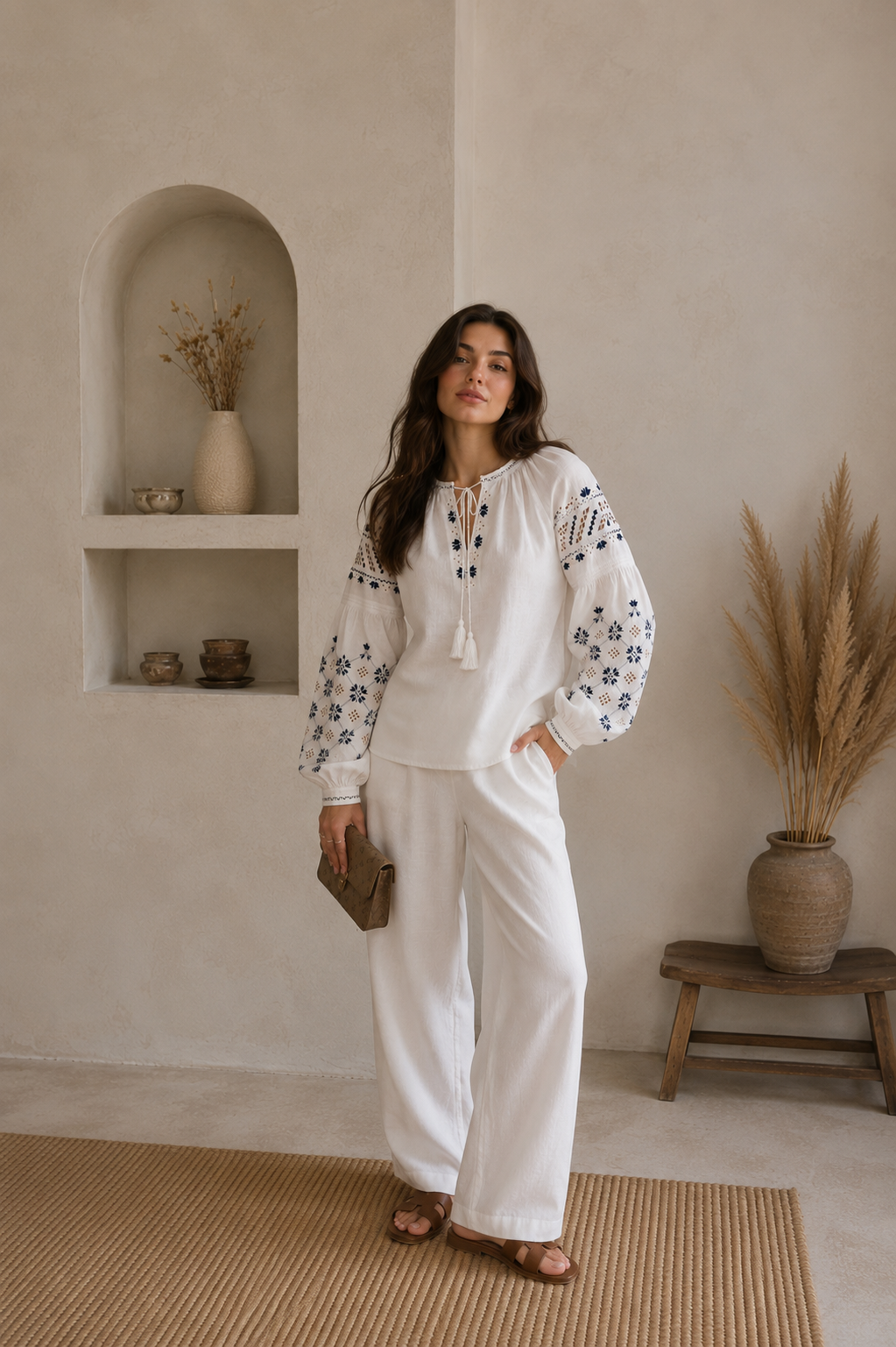 Блузка вишиванка з синім орнаментом