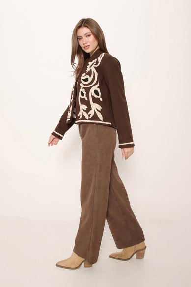 Жіночий жакет з вишивкою «Соняхи» коричневий