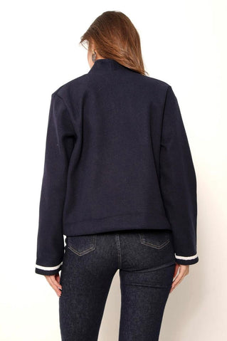 Жіночий жакет з вишивкою «Соняхи» темно-синій