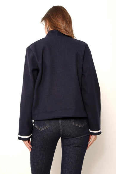 Жіночий жакет з вишивкою «Соняхи» темно-синій