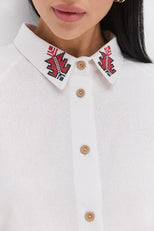 Жіноча сорочка-вишиванка молочна з геометричними візерунками