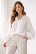 Молочна вишиванка з об’ємними рукавами