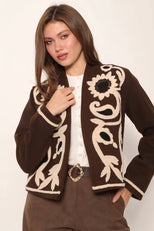 Жіночий жакет з вишивкою «Соняхи» коричневий