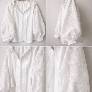 Молочна вишиванка з об’ємними рукавами